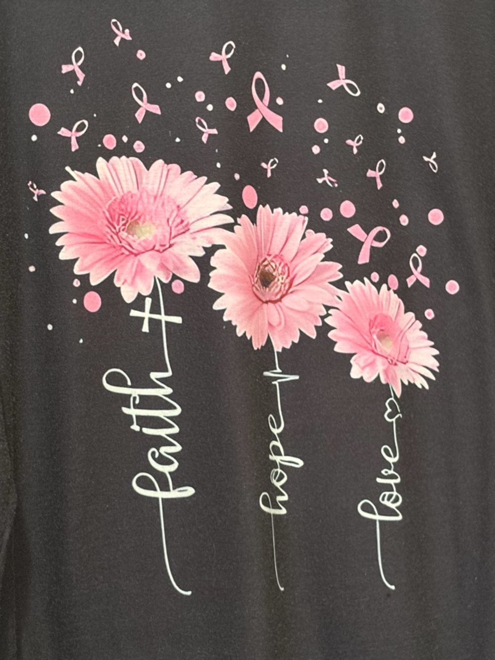 Breast Cancer Awareness Faith Hope Love Graphic Tee Charcoal Purple Plum - Picture 5 of 6